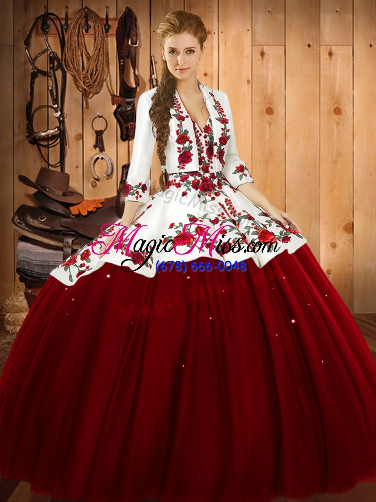 wholesale sleeveless lace up floor length embroidery sweet 16 quinceanera dress