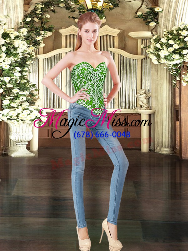 wholesale green sleeveless floor length beading lace up sweet 16 dress