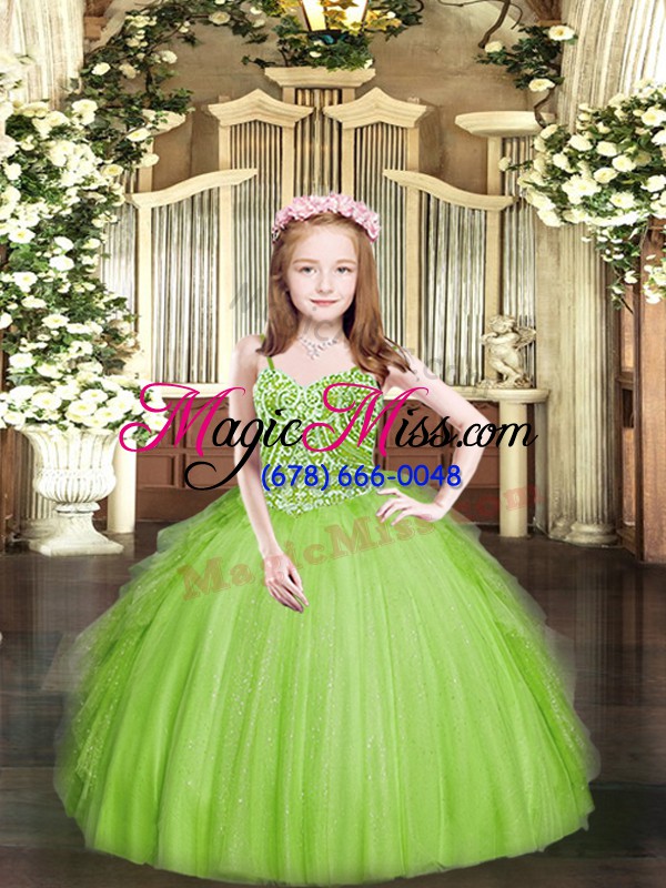 wholesale floor length little girl pageant dress tulle sleeveless beading and ruffles