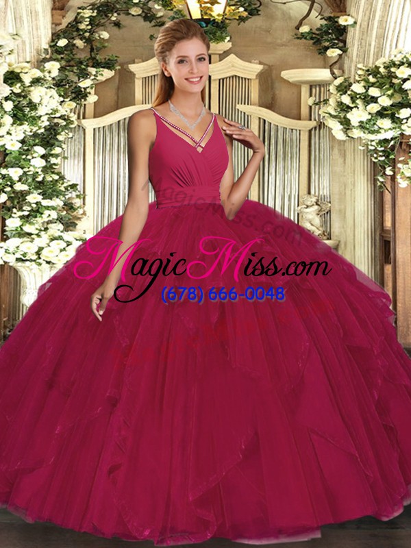 wholesale decent hot pink backless 15 quinceanera dress ruffles sleeveless floor length