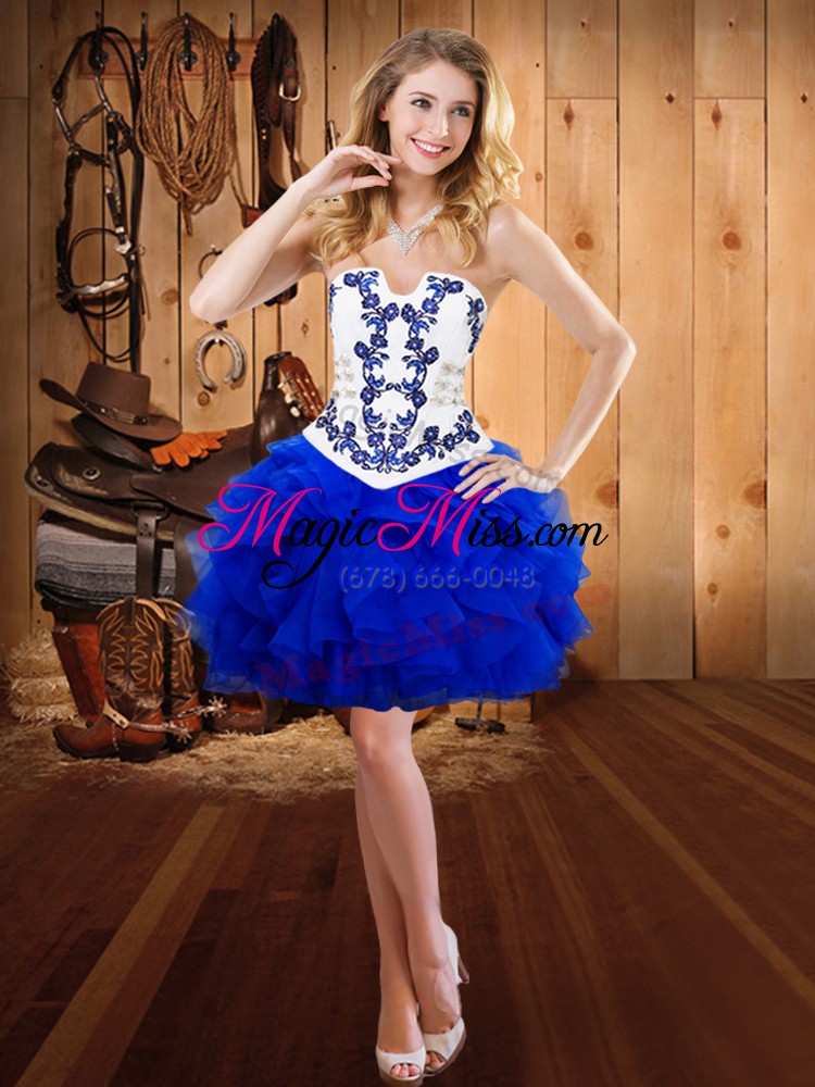 wholesale blue sleeveless embroidery and ruffles floor length 15th birthday dress