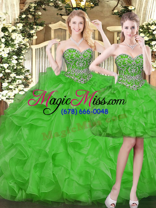 wholesale shining sleeveless lace up floor length beading and ruffles quinceanera gown