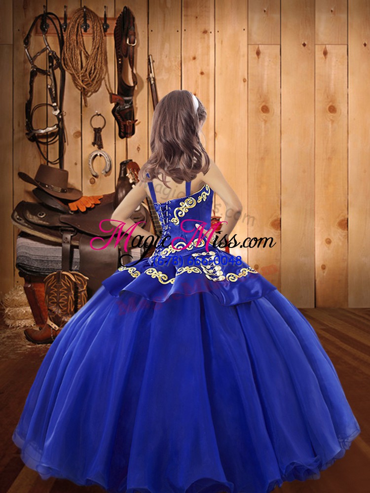 wholesale classical teal sleeveless embroidery and ruffles lace up little girl pageant gowns