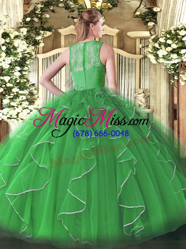 wholesale dark green straps zipper ruffles sweet 16 dress sleeveless
