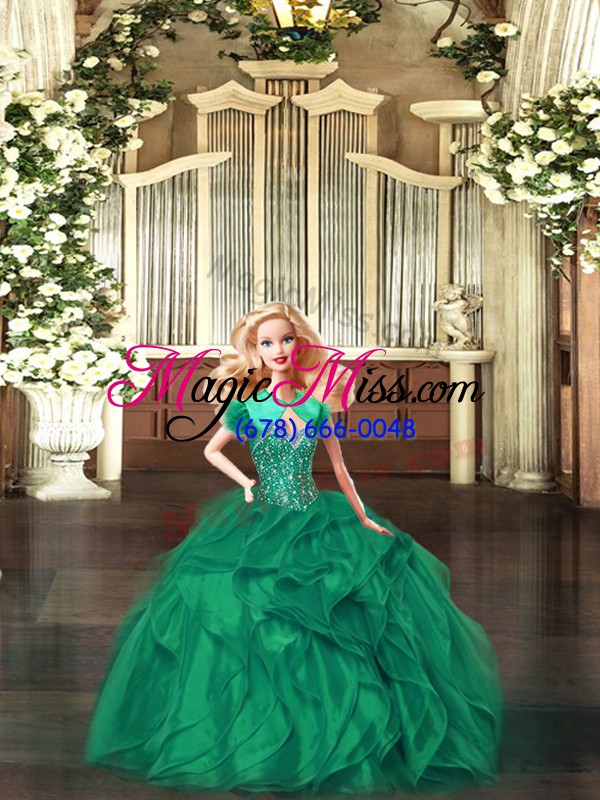 wholesale floor length lace up sweet 16 dresses green for military ball and sweet 16 and quinceanera with beading and ruffles