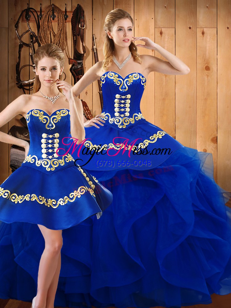 wholesale fancy sweetheart sleeveless lace up 15 quinceanera dress blue organza