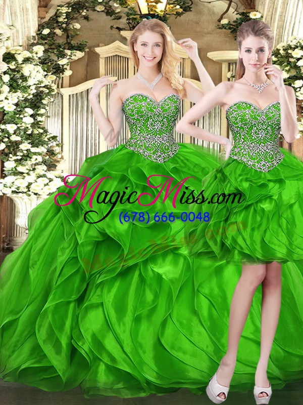 wholesale fine sweetheart sleeveless organza sweet 16 dresses beading and ruffles lace up