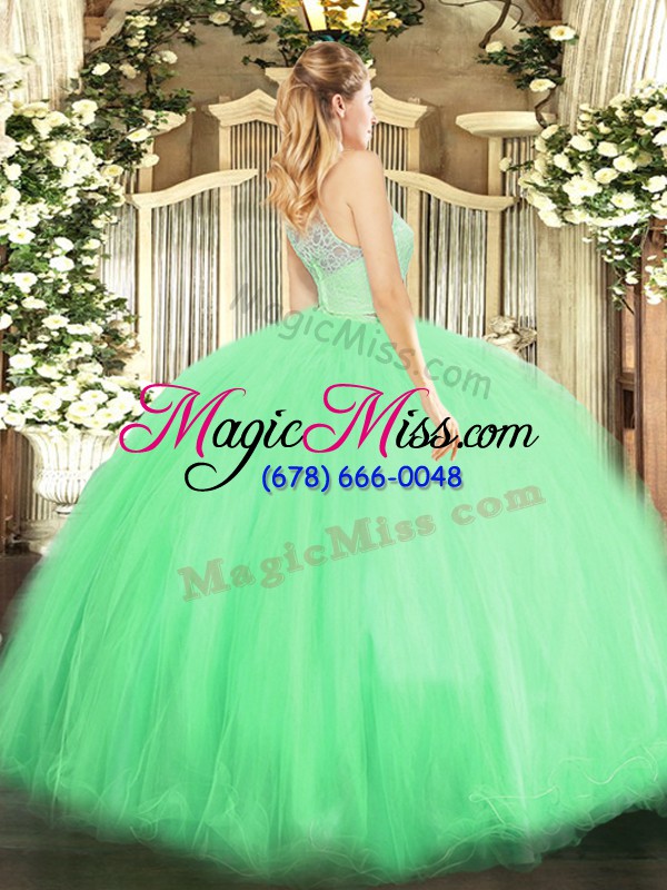 wholesale fantastic two pieces tulle scoop sleeveless lace floor length zipper 15th birthday dress