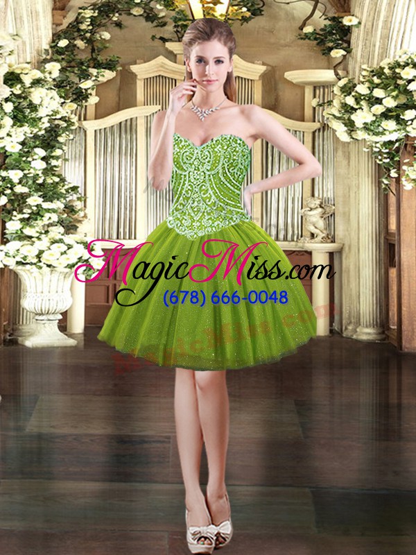 wholesale luxurious olive green ball gowns tulle sweetheart sleeveless beading floor length lace up quinceanera dress