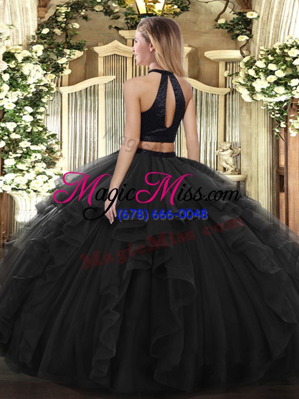 wholesale captivating halter top sleeveless backless ball gown prom dress brown tulle