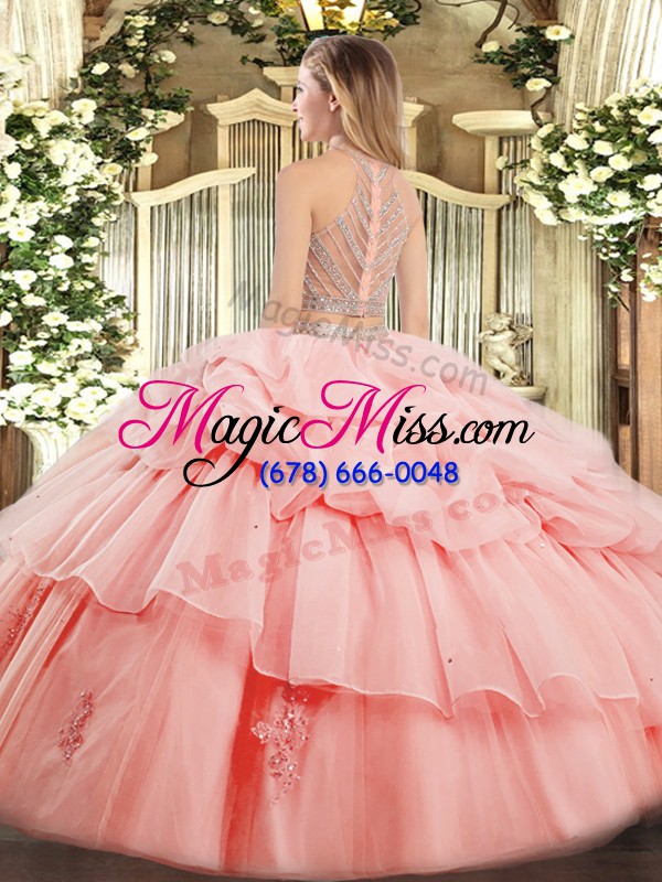 wholesale tulle sleeveless floor length ball gown prom dress and beading and ruffles