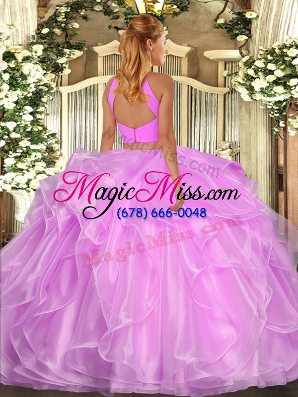 wholesale floor length lavender quinceanera dress organza sleeveless beading and ruffles