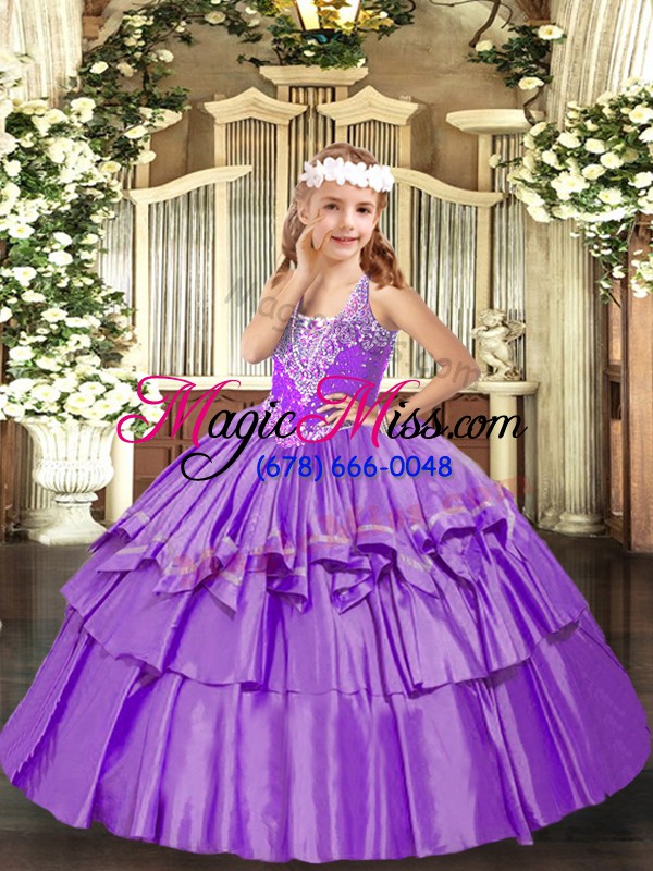wholesale v-neck sleeveless organza little girl pageant gowns beading and ruffled layers lace up