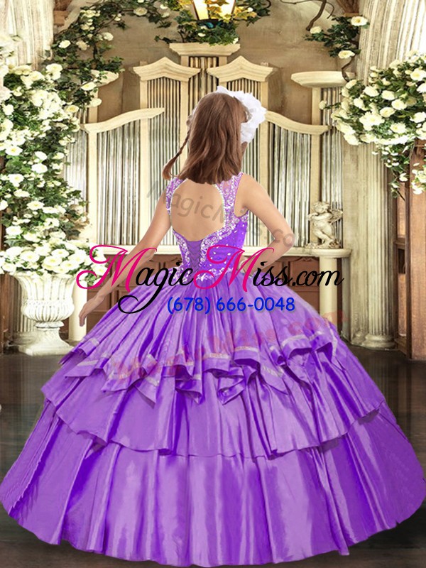 wholesale v-neck sleeveless organza little girl pageant gowns beading and ruffled layers lace up