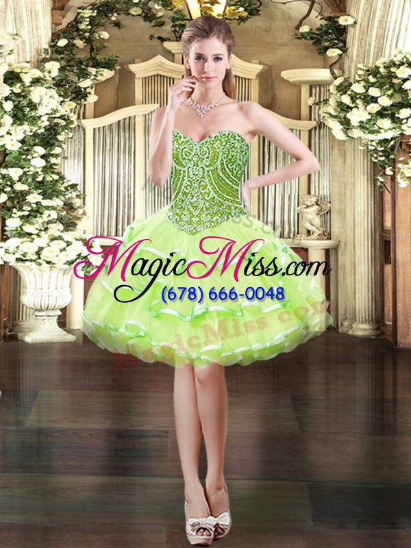 wholesale sleeveless floor length ruffled layers lace up quinceanera dress with yellow green