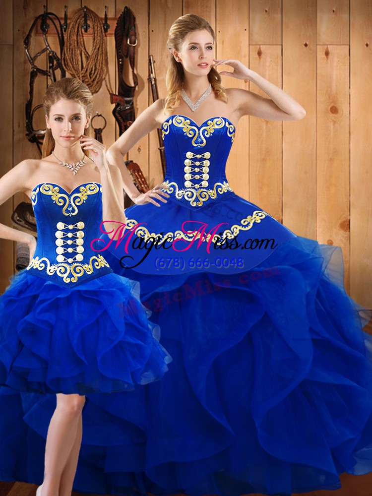 wholesale sumptuous ball gowns sweet 16 dresses blue sweetheart satin and organza sleeveless floor length lace up