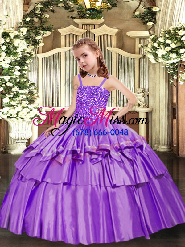 wholesale new arrival lavender lace up pageant gowns for girls beading and ruffled layers sleeveless floor length