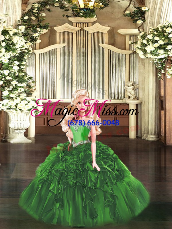 wholesale wonderful green sweetheart neckline beading and ruffles quince ball gowns sleeveless lace up