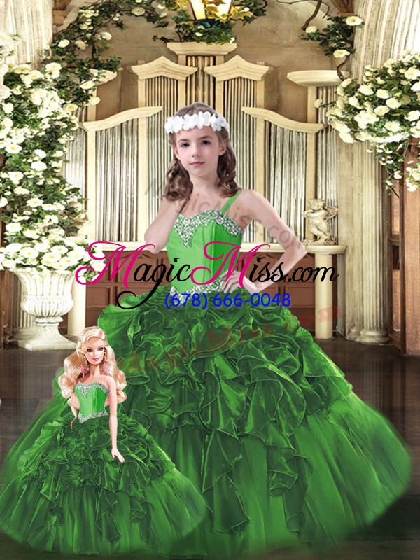 wholesale wonderful green sweetheart neckline beading and ruffles quince ball gowns sleeveless lace up