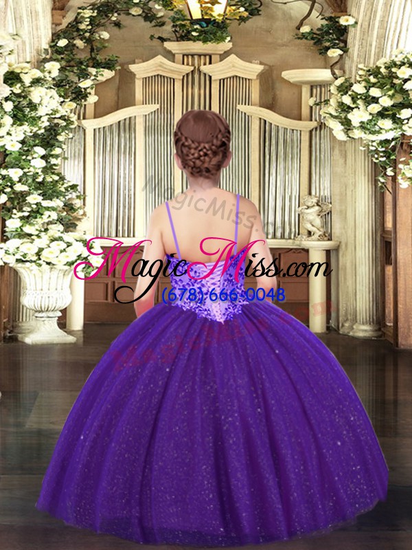 wholesale purple spaghetti straps neckline appliques pageant gowns for girls sleeveless lace up