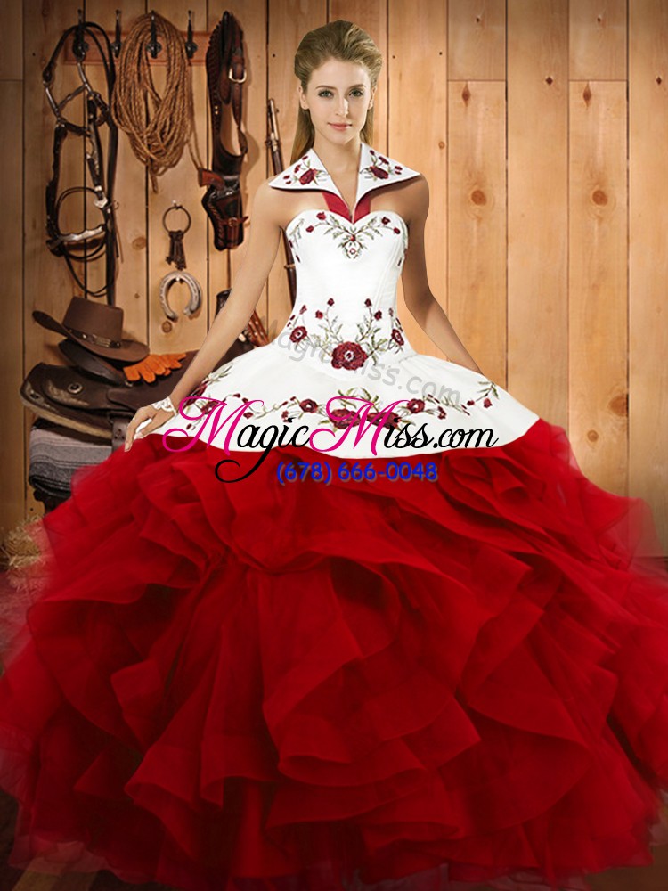 wholesale sleeveless lace up floor length embroidery and ruffles quinceanera gown