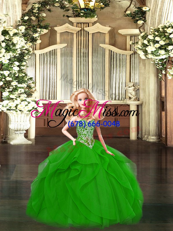 wholesale floor length lace up vestidos de quinceanera green for military ball and sweet 16 and quinceanera with beading and ruffles