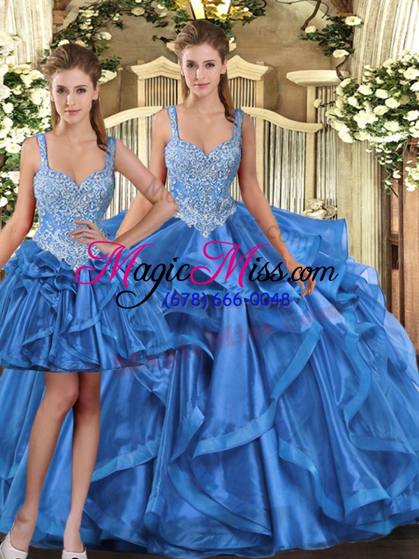 wholesale best selling straps sleeveless lace up sweet 16 quinceanera dress blue tulle