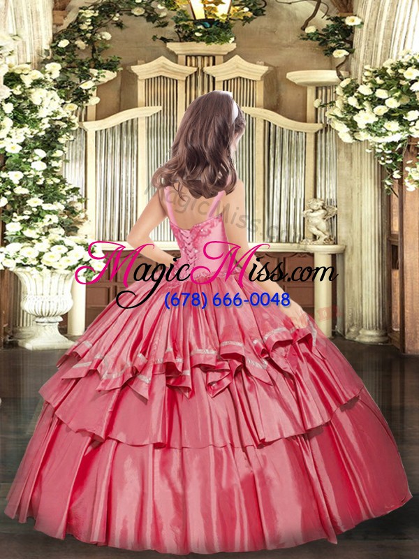 wholesale organza sleeveless floor length pageant dress for teens and appliques and ruffled layers