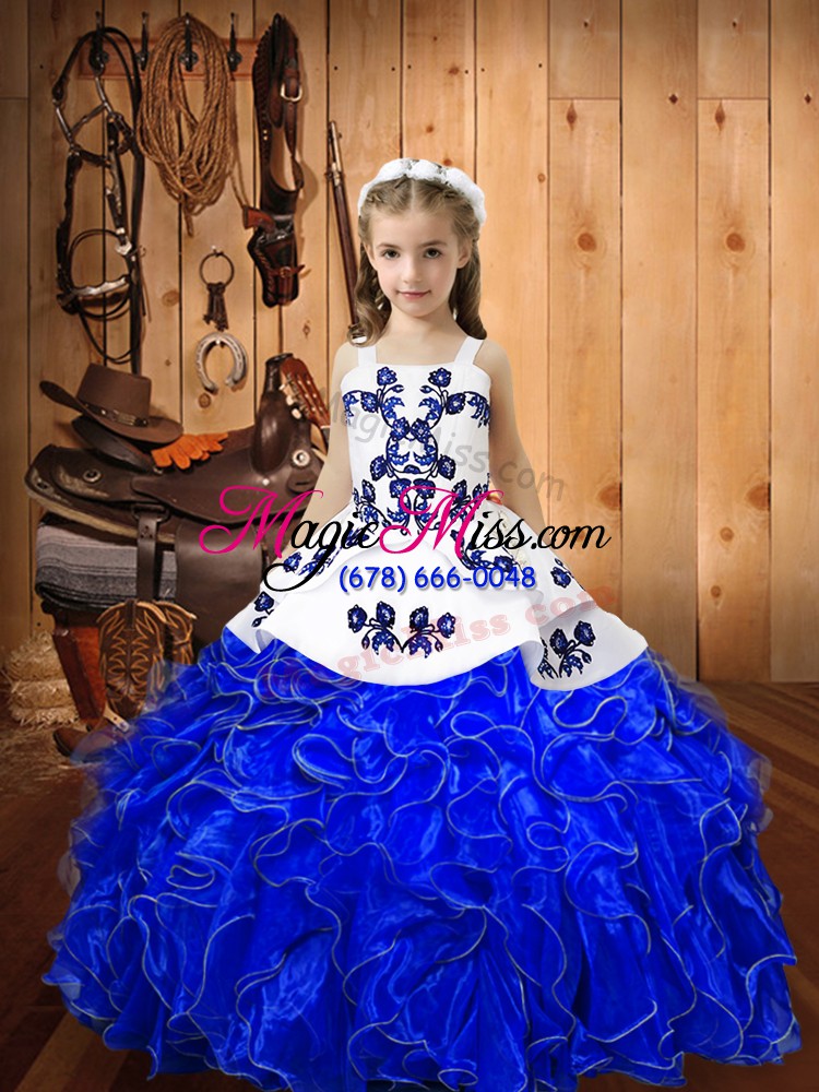 wholesale custom design straps sleeveless organza little girl pageant dress embroidery and ruffles lace up