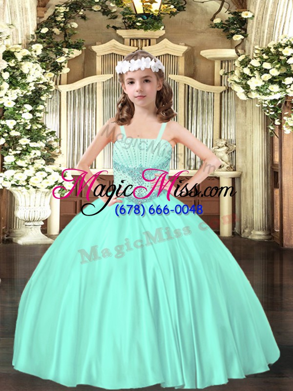 wholesale floor length ball gowns sleeveless apple green child pageant dress lace up