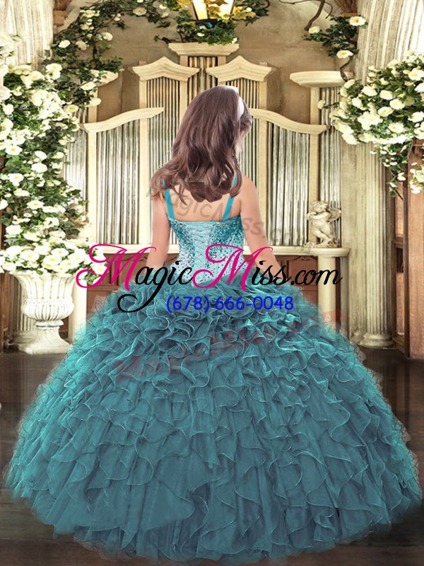 wholesale cute teal ball gowns beading and ruffles pageant dress womens lace up organza sleeveless floor length
