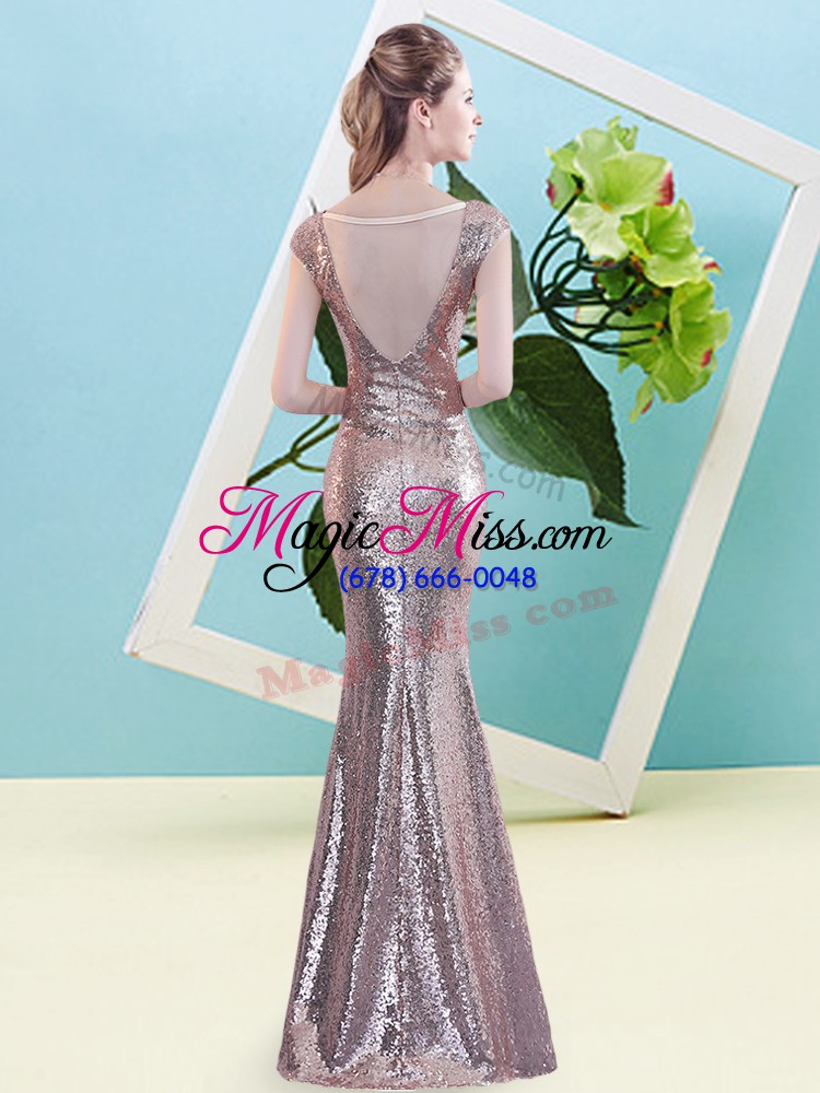 wholesale hot sale v-neck cap sleeves zipper prom gown lilac sequined