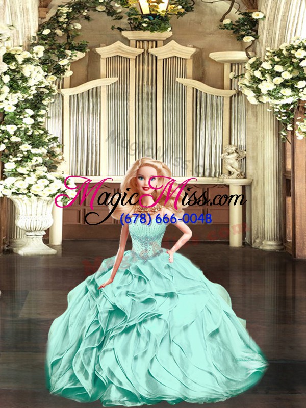 wholesale exceptional sleeveless organza floor length lace up quinceanera gown in aqua blue with beading and ruffles