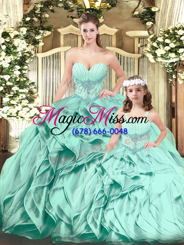 wholesale exceptional sleeveless organza floor length lace up quinceanera gown in aqua blue with beading and ruffles