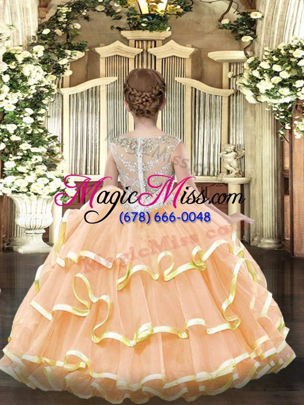 wholesale scoop sleeveless organza little girls pageant gowns beading and ruffled layers zipper