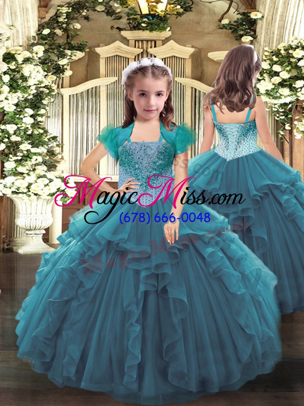 wholesale straps sleeveless lace up vestidos de quinceanera teal tulle