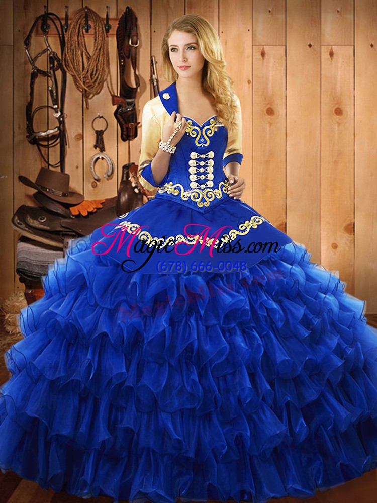 wholesale sleeveless lace up floor length embroidery and ruffled layers quinceanera dress