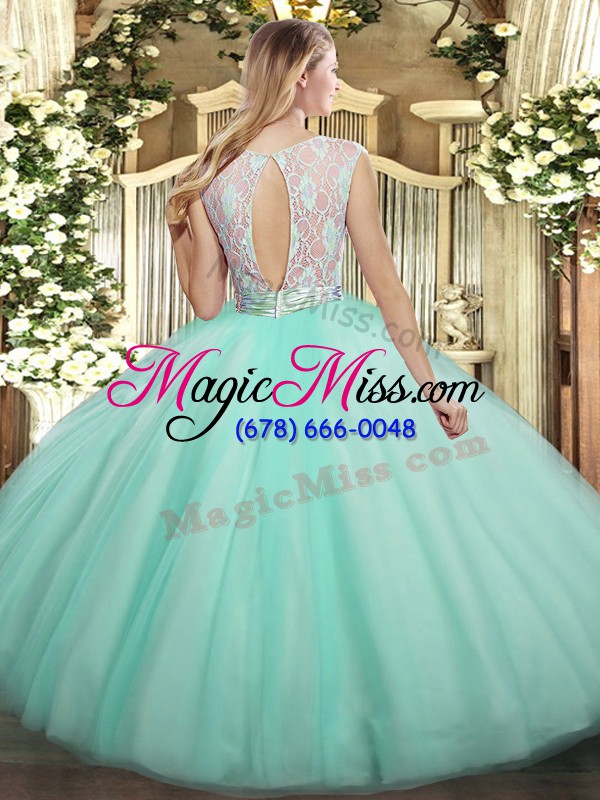 wholesale custom made yellow green ball gowns scoop sleeveless tulle floor length backless lace quinceanera dress