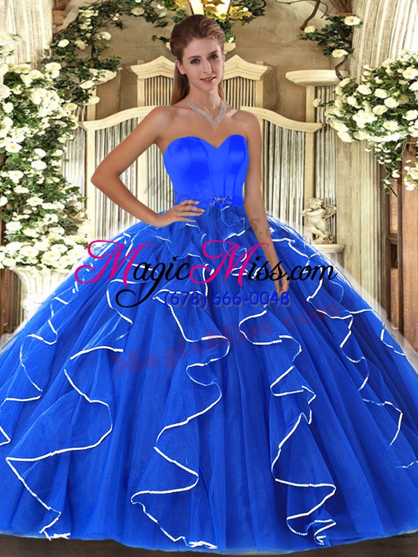 wholesale blue ball gowns beading and ruffles sweet 16 dress lace up organza sleeveless floor length
