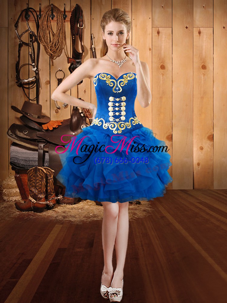 wholesale blue vestidos de quinceanera military ball and sweet 16 and quinceanera with embroidery and ruffles sweetheart sleeveless lace up