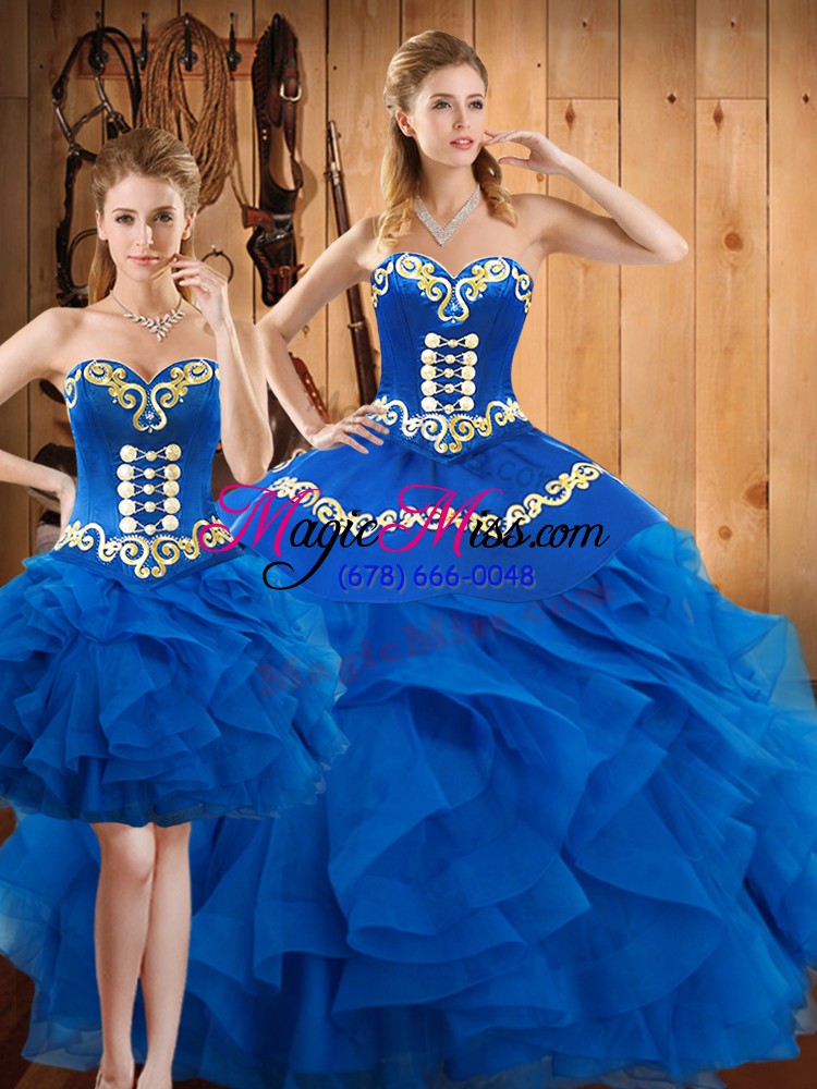 wholesale blue vestidos de quinceanera military ball and sweet 16 and quinceanera with embroidery and ruffles sweetheart sleeveless lace up
