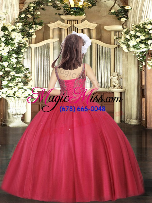 wholesale coral red sleeveless tulle lace up little girls pageant dress wholesale for party and sweet 16 and quinceanera and wedding party