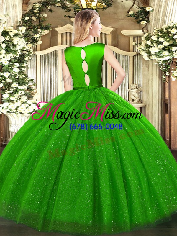 wholesale green ball gowns belt 15th birthday dress clasp handle tulle sleeveless floor length