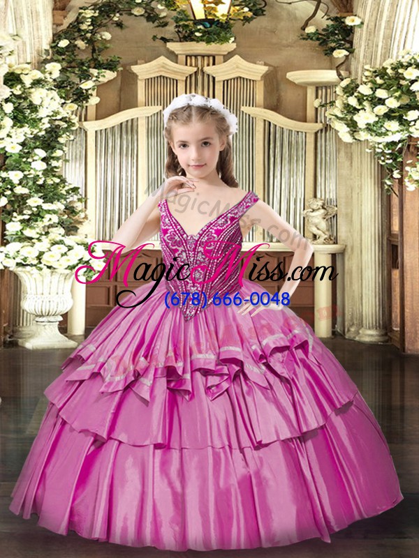 wholesale stylish sleeveless beading and ruffled layers lace up pageant dresses