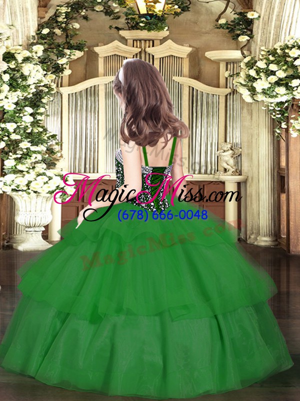wholesale custom design olive green sleeveless organza lace up little girls pageant dress for party and quinceanera