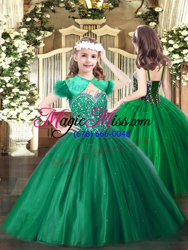 wholesale noble sleeveless floor length beading lace up sweet 16 dresses with green