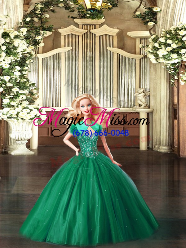wholesale noble sleeveless floor length beading lace up sweet 16 dresses with green