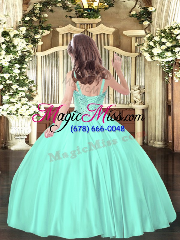 wholesale fashionable lilac satin lace up girls pageant dresses sleeveless floor length beading