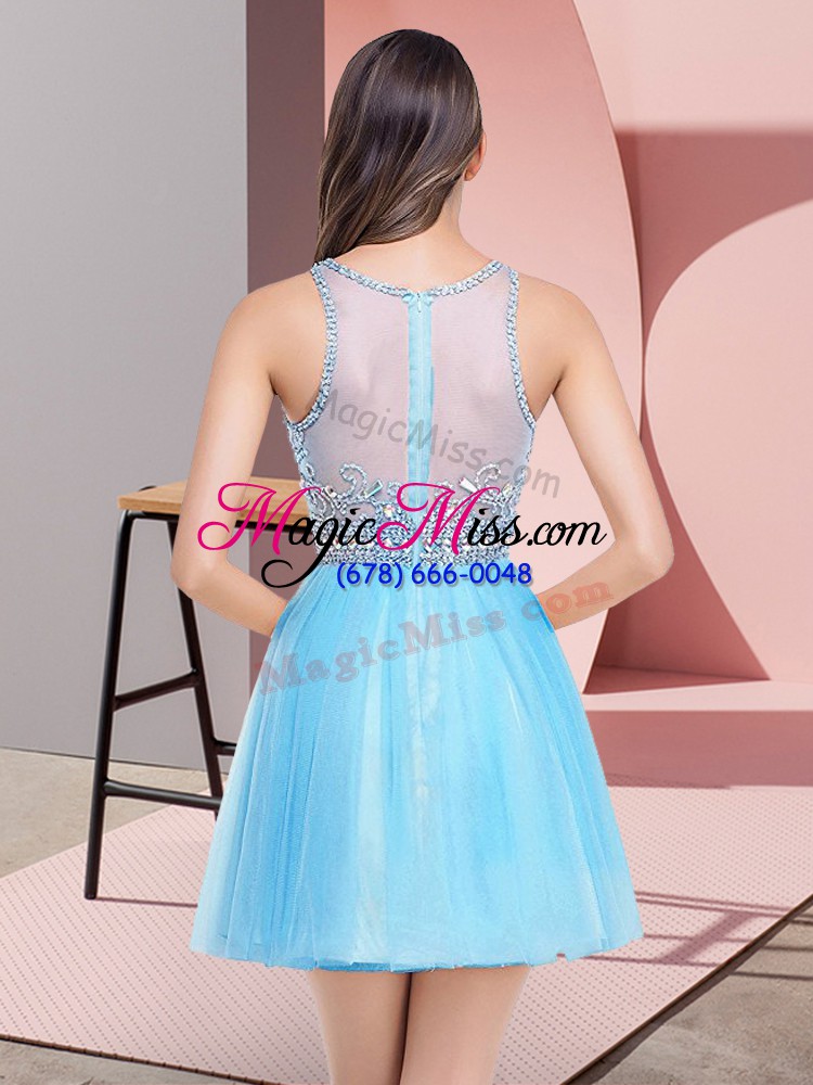 wholesale excellent baby blue zipper scoop beading evening dress tulle sleeveless