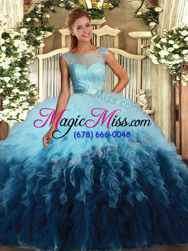 wholesale elegant ball gowns sweet 16 dresses multi-color scoop organza sleeveless floor length backless